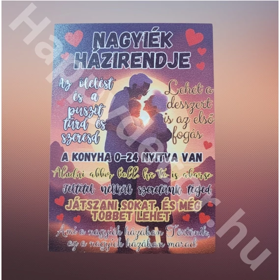 Ajándék tábla Nagyiék hazirendje 