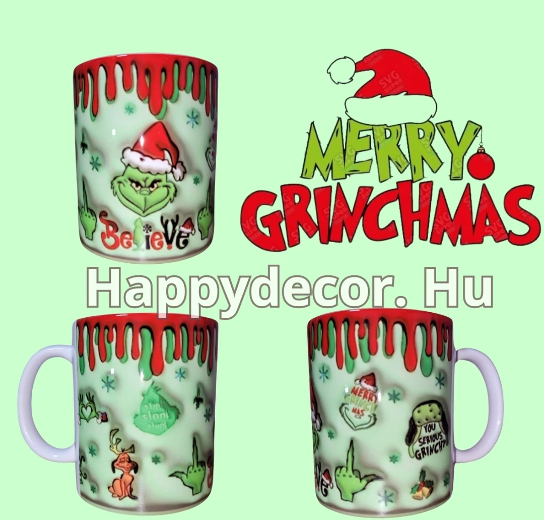 Grincs bögre 3d hatású minta 