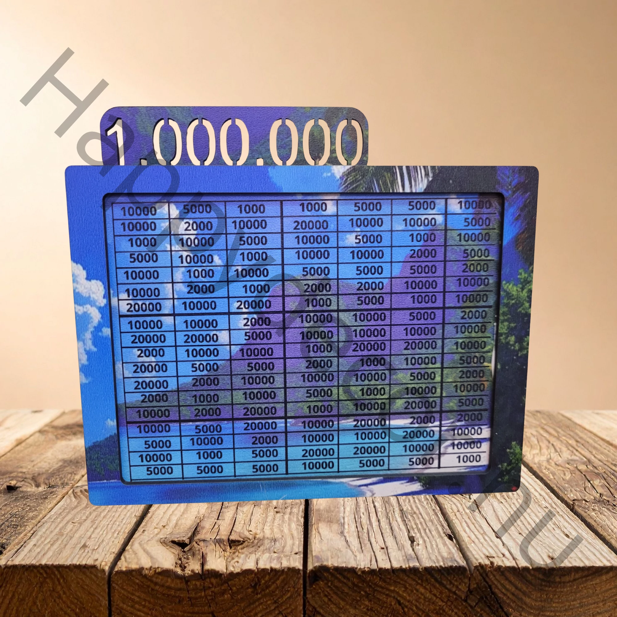 1 millió ft-os megtakarítási persely Pálmafás háttérrel